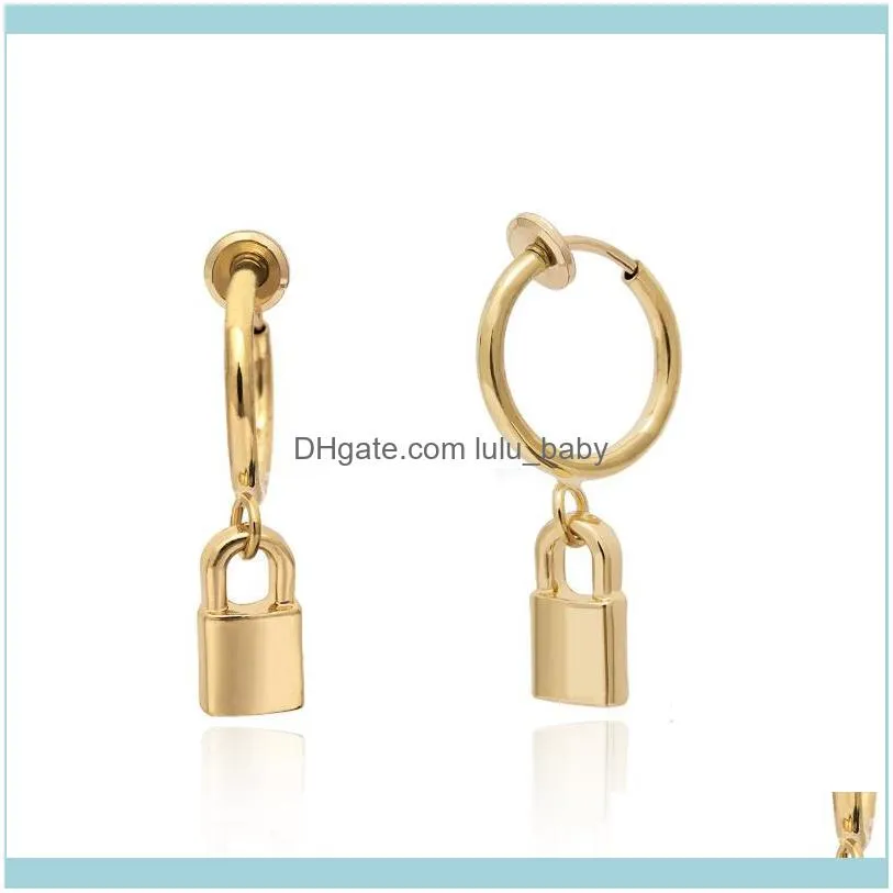 Hoop & Huggie Vintage Gold Silver Color Padlock Earrings Lock Key For Women Men Small Gothic Jewelry Accessories1