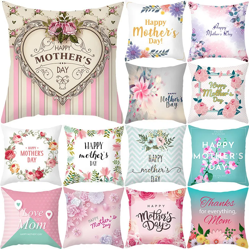 Mother's Day Kussensloop Zachte Stof Flanelette Square 18x18 Inch Floral Gedrukt Kussenhoes voor Thuisbank Slaapkamer Auto