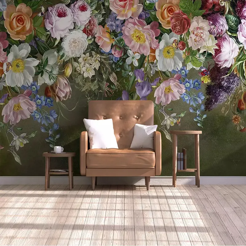 3D behang Europese stijl bloemen rose olieverfschilderij foto muur muurschilderingen woonkamer studie oudere slaapkamer achtergrond muur decor