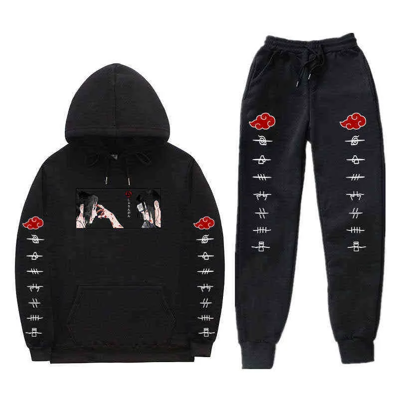 Anime Sets Uchiha sasuke Afdrukken zweet homme 2 Stuks Sets tuta uomo sport Mannen Herfst Winter Hoodie Sweatshirt Broek Y1201