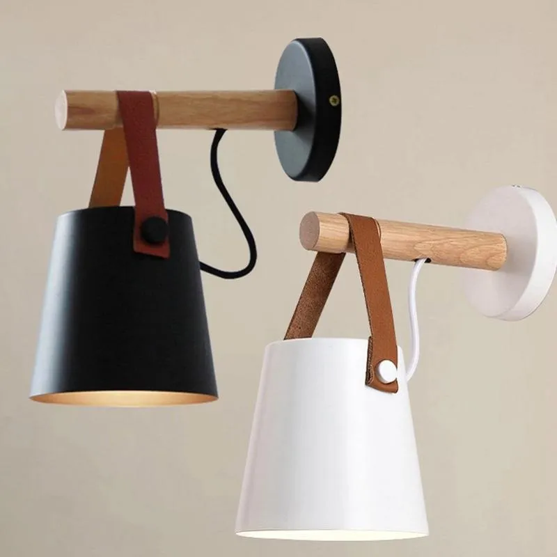 Vägglampa Nordic Bedroom Bedside Sconce Lampor Minimalistisk läderbälte Korridor Restaurang Bar Dekorativt ljus