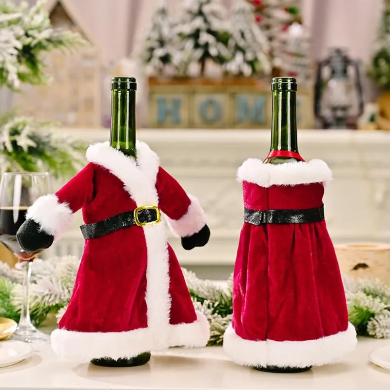 Рождественские украшения платье вина бутылка рукава красный золотой бархат Санта-Клаус куртка партии стол украшения года подарок