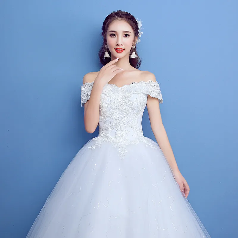 Bröllopsklänning 2022 Ny One-Shulder Korean-stil Slim Plus Size Bridal med Tutu kjol ons klänningar brudklänning