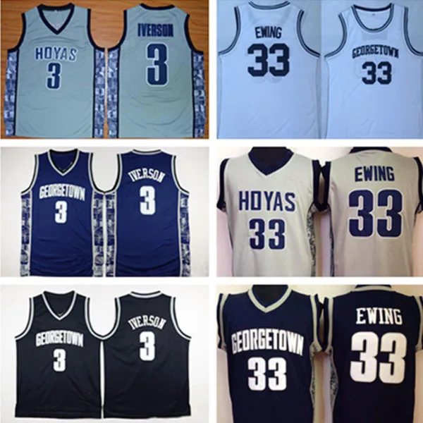 NCAA Mens Georgetown Hoyas 3 Allen Iverson College Jerseys 33 Patrick Ewing University 농구 셔츠 좋은 스티치 저지