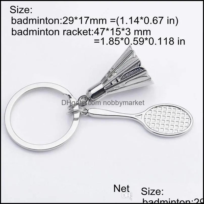 Badminton Racket Key Chains Sports KeyRings Creative Key holder Bag Accessories Fans Gifts Alloy Jewelry Wholesale