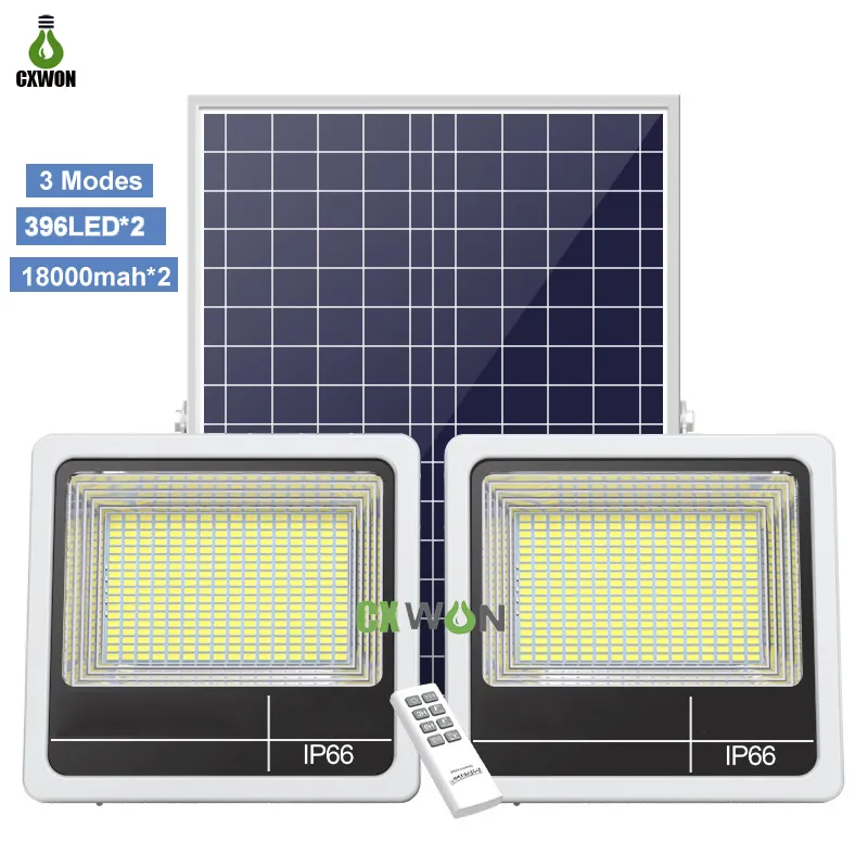 Luz de inundación solar LED Lámparas de pared de doble cabeza 60W 90W 160W 200W 280W 350W Focos impermeables al aire libre para Courtyard Garden Street con control remoto