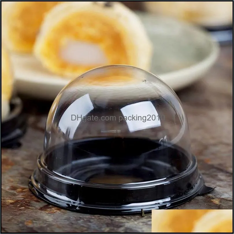 50Pcs Round Egg-Yolk Puff Mooncake Box Transparent Packing (Gold) Gift Wrap