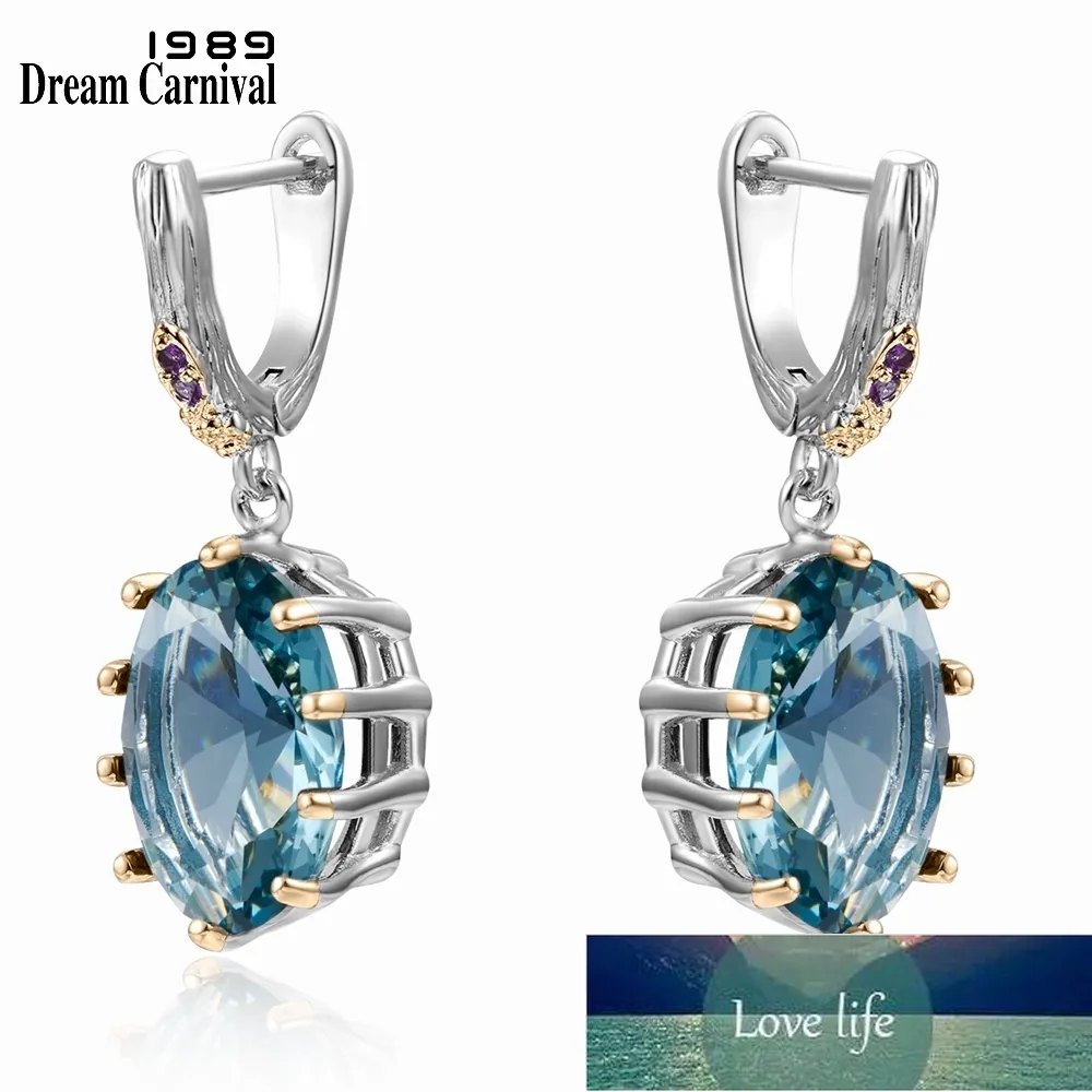 DreamCarnival Boucles d'oreilles pendantes grandes bleues pour femmes coupe délicate éblouissante Zircon plaqué or blanc bijoux gothiques de mariée WE4034BL prix d'usine conception experte qualité