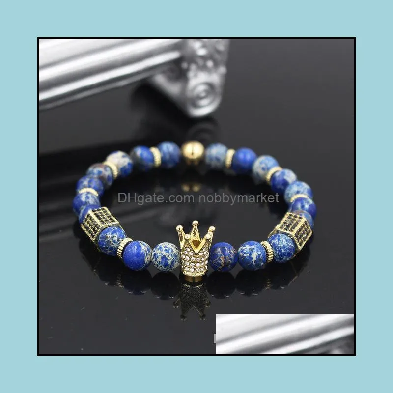 Gold CZ Hexagon Crown Bracelet Beads Bracelets For Women Jewelry Pulseira Masculina Feminina Erkek Bileklik Hombre Bangles