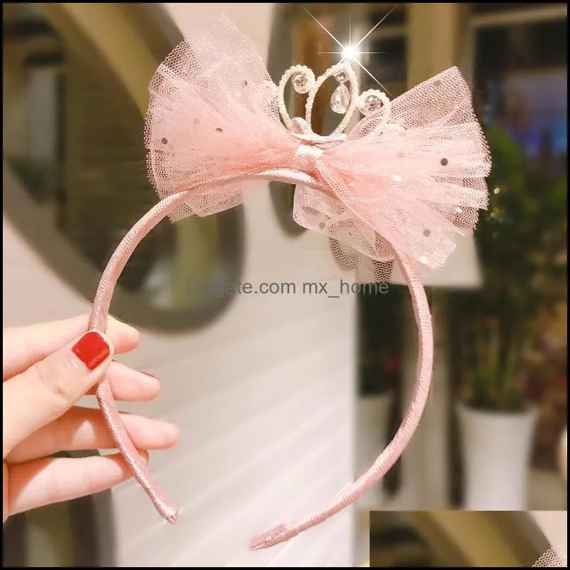 Organza Lace Silk Ribbon Hairband For Girls Boutique Korean Pink Children`s Headband Fashion Hair Hoop Hairs Accessories
