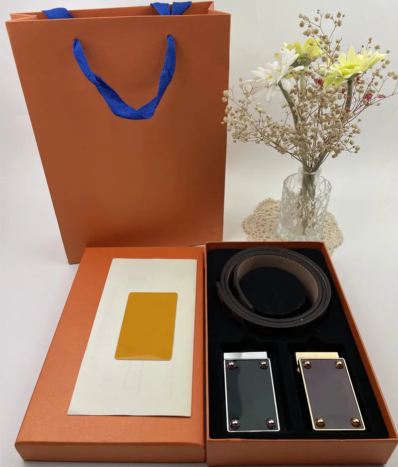 Pasek męski Klasyczny moda luksusowy przypadek Casual List gładka klamra podwójna klamra głowa kombinezonu pudełko pudełko Panie i mężczyźni szerokość talii 3,8 cm z pomarańczowymi pudełkami