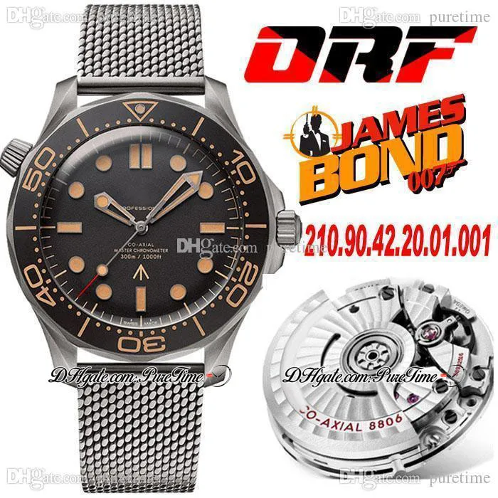 ORF 007 No Time to Die"Cal A8806 Automatic Mens Watch Ceramic Bezel Titanium Case Black Dial Stainless Steel Mesh Strap 2021 Limited Edition Super Version Puretime B2