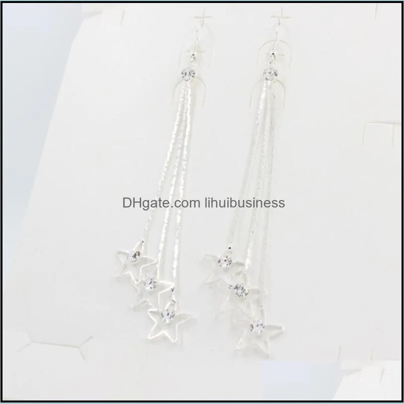 1 Pair Elegant Shining Earings Five-pointed Star Long Statemen Pentacle Chain Tassels Dangle