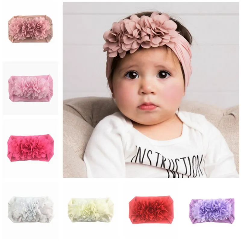 Baby Girl Opaski Szyfon Kwiat Dzieci Maluch Bow Hairband Nylon Duży Kwiatowy Elastyczne Hairbands Piękne akcesoria do włosów M3389