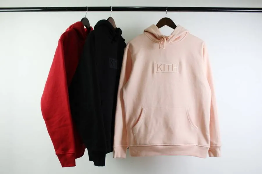 Felpa con cappuccio Kith Box Logo spessa di alta qualità Uomo Donna Ricamo Nero Rosso Rosa Felpe KITH Pullover allentato casual