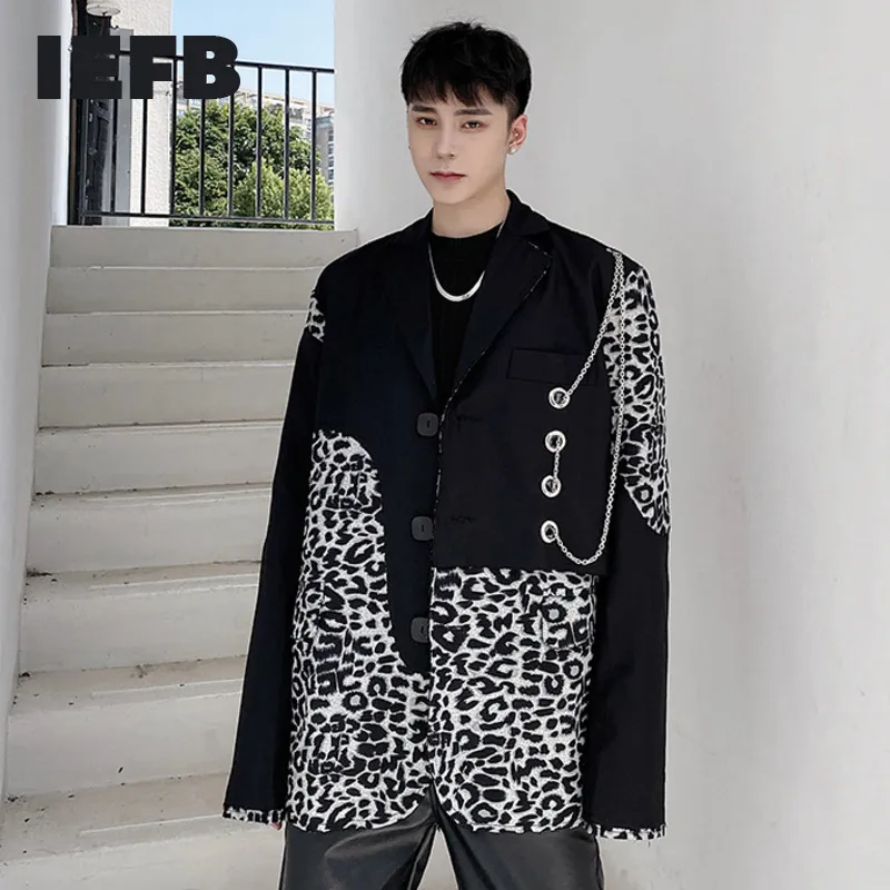 Izb Koreański Lampart Drukuj Patchwork Garnitur Płaszcz Projekt Spersonalizowany Wiosna Jesień Chian Black Płaszcz Dla Mężczyzn Blazers 9Y4749 210524