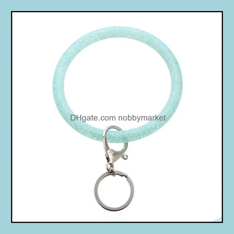 Silicone Wrist Key Ring Fashion Glitter Bracelet Sports Keychain Bracelets Bangle Round Key Rings Large O Keyring Jewelry T494