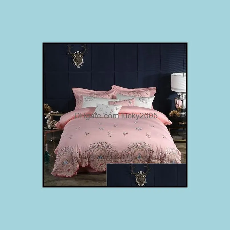 4/6Pieces Luxury Princess Royal Pink Bedding Egyptian Cotton Queen King size Oriental Embroidery Duvet cover Bed sheet Set