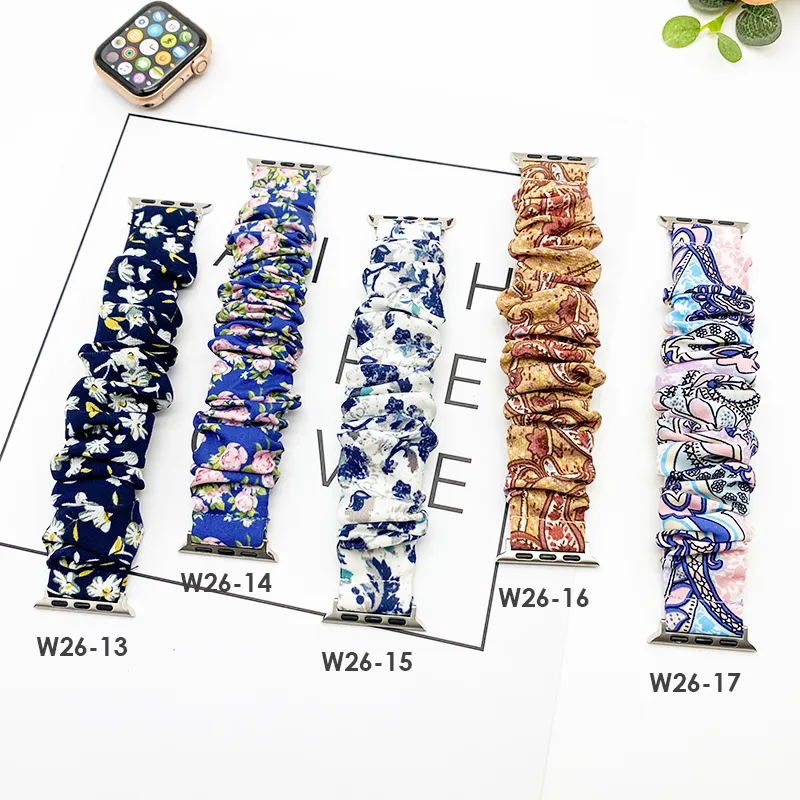 Anel de cabelo elástico pulseira pulseira solo loop relógio faixa estica para iwatch série 38mm 42mm fitbit versa samsung 20mm scrunchie bandas