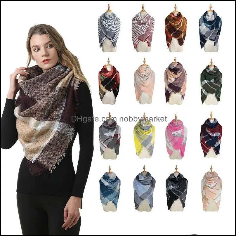 Scarves & Wraps Hats, Gloves Fashion Aessories Woman Plaid Blankets Girls Lattice Shawl Winter Grid Classic Square Tassel Check Neck Scarf N