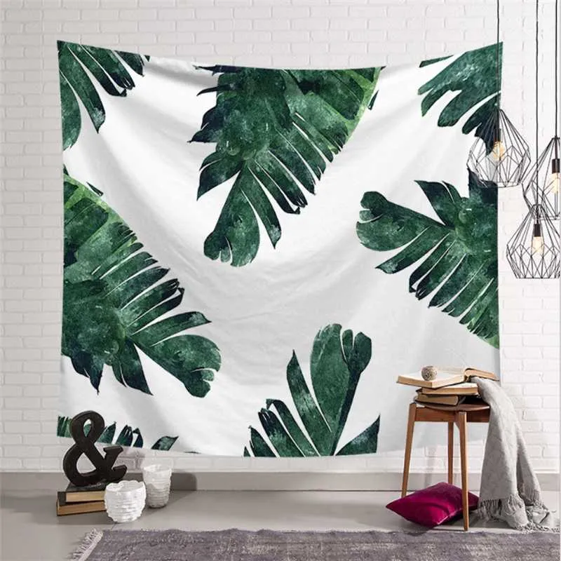 Tapeçarias Verde Planta Decoração de Casa Tapeçaria Quarto Pano de Pano de Viagem Tenda Sala de estar Cobertor Yoga 150 × 200cm