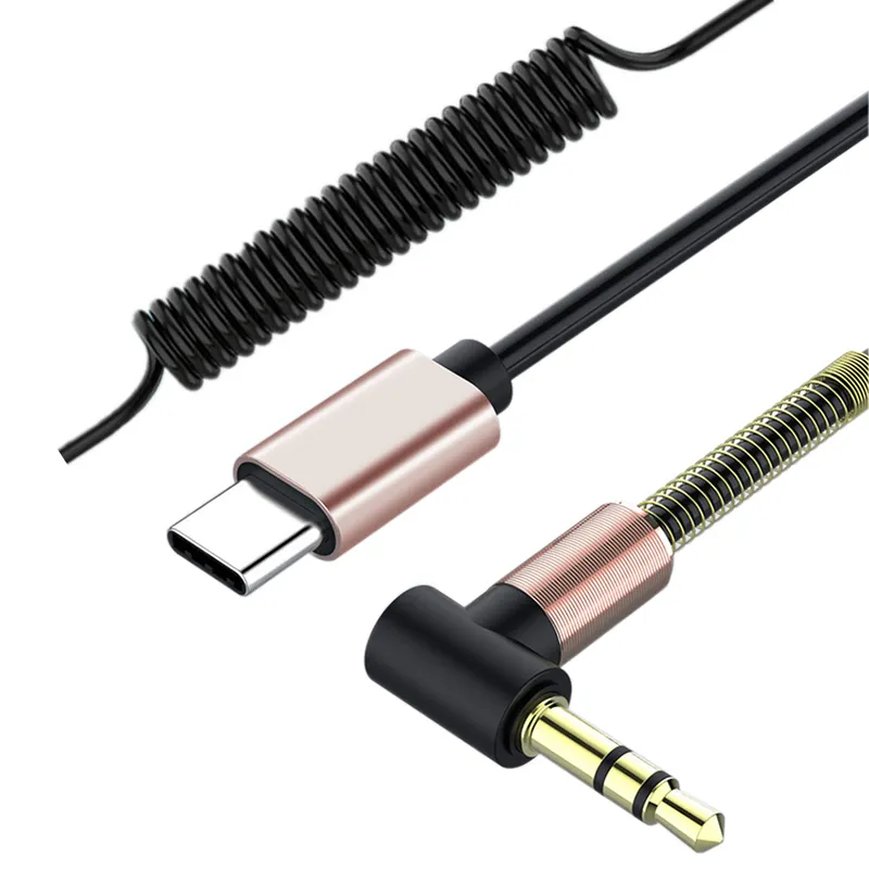 Type C to 3.5mm headphone jack aux audio cables flexible spring wire adapter for samsung android smartphones