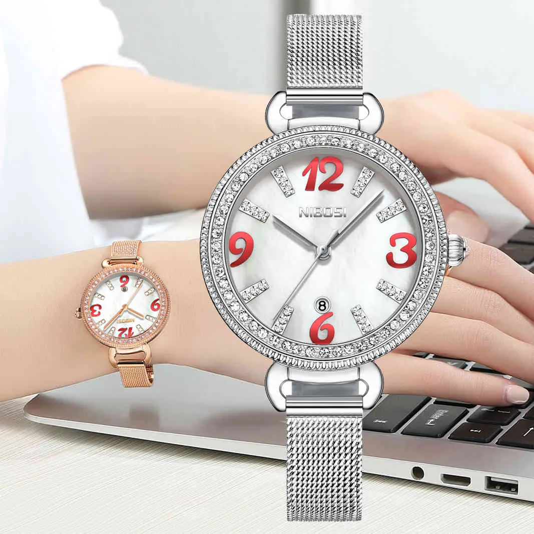 NIBOSI Mode Kristall Damen Uhr Top Luxus Marke Sport Wasserdicht Mesh Gürtel Frauen Uhren Armbanduhr Relogio Feminino