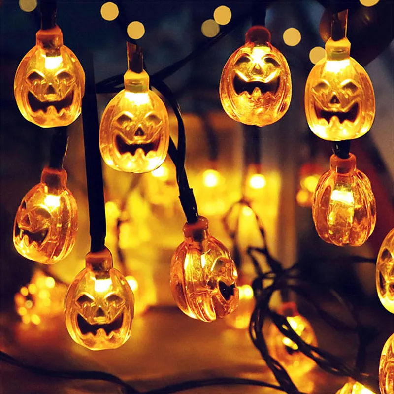 1.5m 10 Lights Halloween String Light LED Pumpkin Bat ghost Lighting Garland for Horror HalloweenDay Holiday Home and Outdoor Decor D1.5