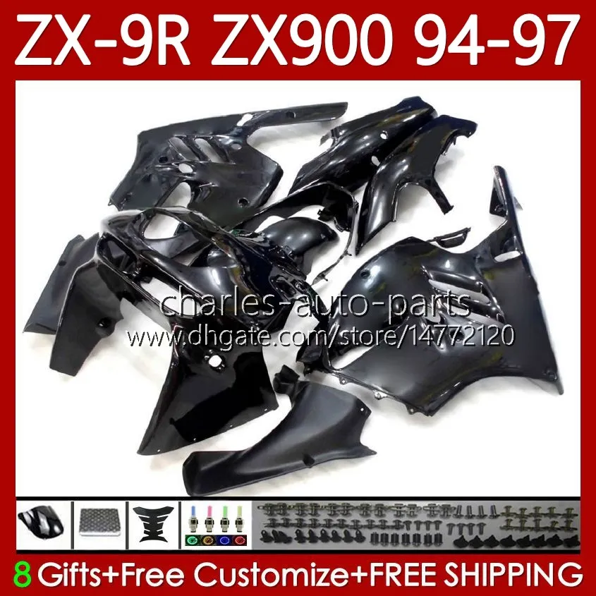 Kawasaki Ninja ZX-9R ZX900 ZX 9R 9R 900 CC 1994-1997 Bodys 100no.17 ZX9 R 900CC ZX-900 ZX9R 94 95 96 97 ZX900C 1994 1995 1996 1997 OEM 페어링 블랙 모두 뜨거운