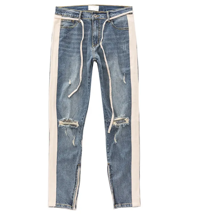Nieuwste Ontwerp Winter Heren Jeans Designer Beroemde Merk Heren Gewassen Witte Streep Off Casual Slanke Lichtgewicht Stretch Skinny Broek St214J