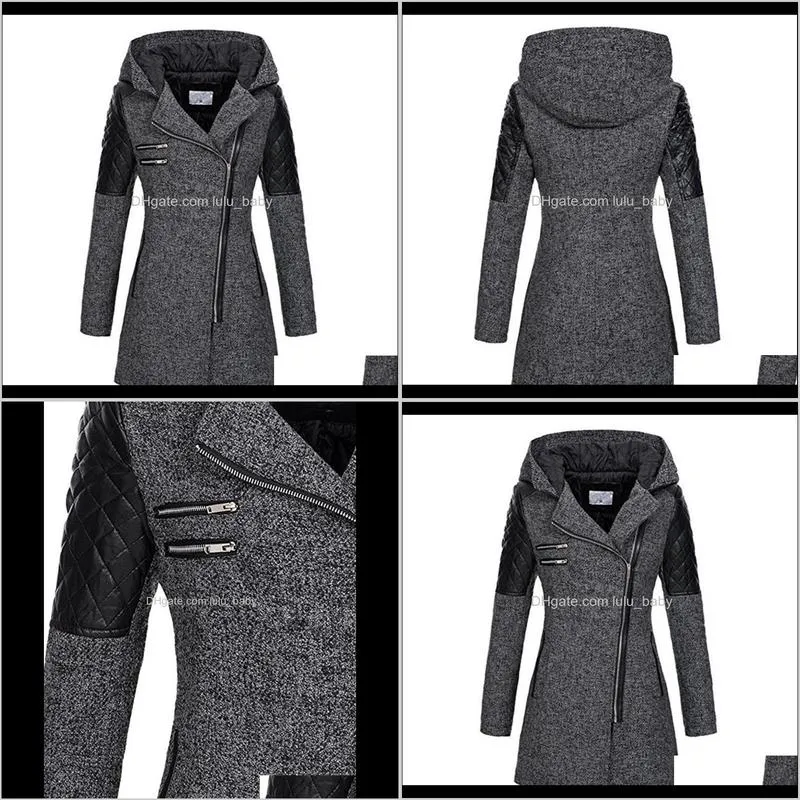 women winter hooded coat autumn zipper slim outerwear spring fashion patchwork black female warm windproof overcoats