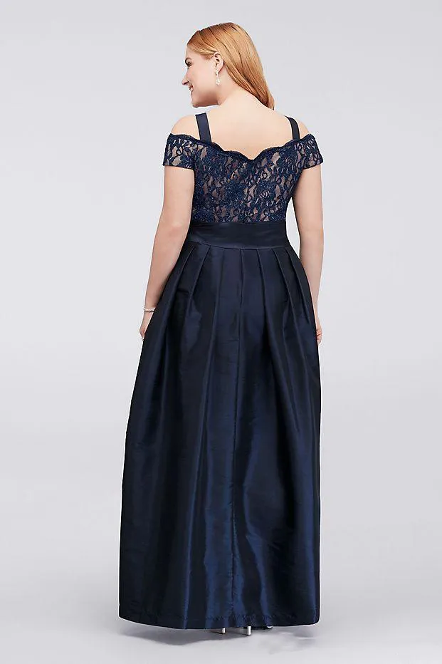 open lace back dress La Femme A-Line Long Lace-Bodice Plus-Size Prom Gown Black / 14W main image 0
