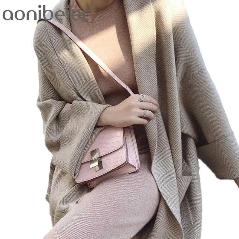 Vinter Elegant Sjal Coats Lös Sticka Cardigan Woolen Sweater Oversized Soft Stickning Coat för Kvinnor 210604