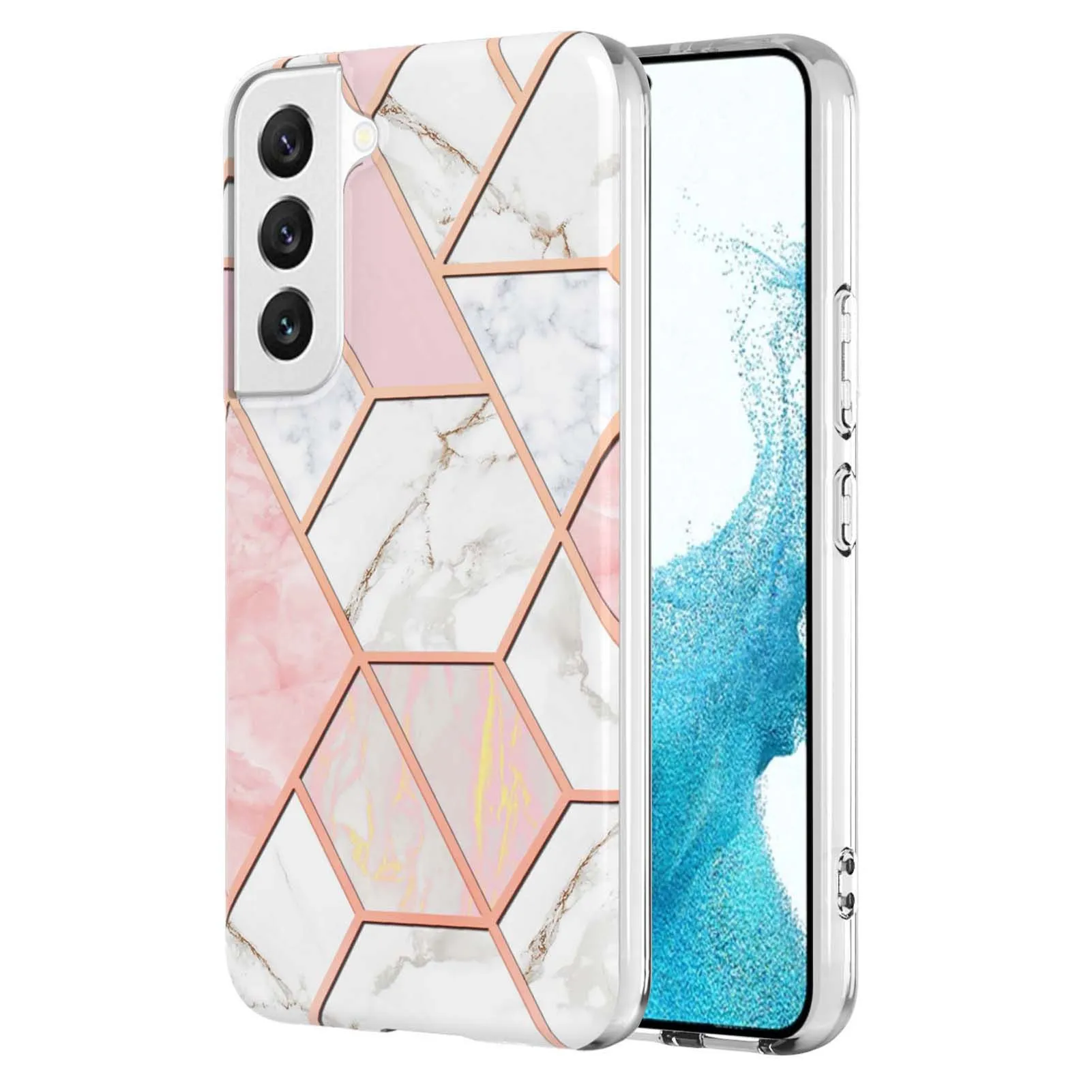 Мода Цветок Мраморный Мягкий IMD TPU Чехлы Для Samsung S22 Ultra Plus  Примечание 20 A03S 166 Galaxy A73 5G A33 A53 A13 Bling Golden Line Chrome  Металлическая Геометрия Каменный Телефон Кожа От