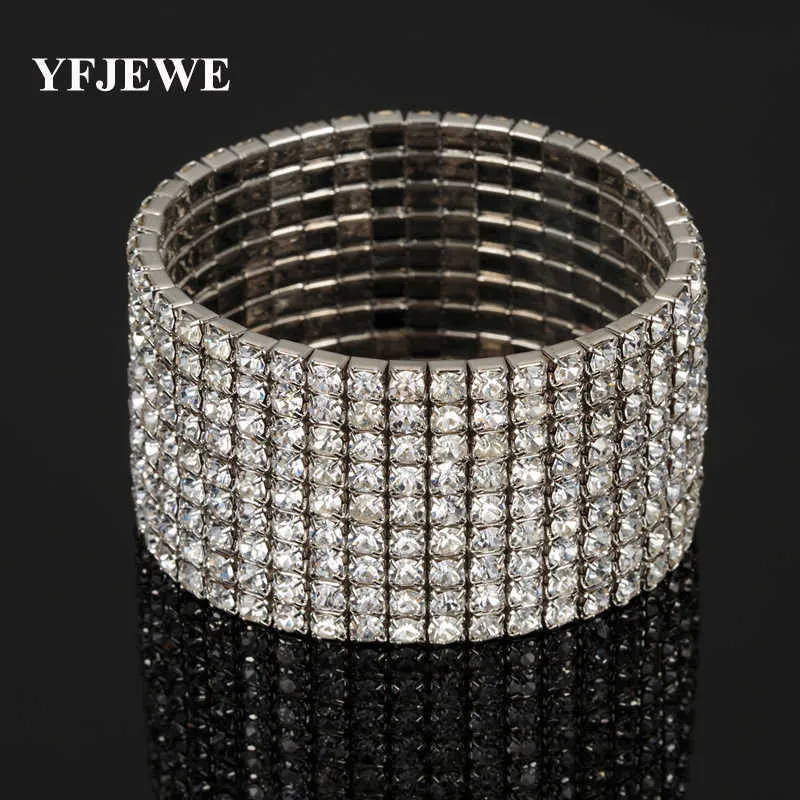 Yfjewe New Fashion Crystal Elasticity Grandi bracciali per donna Braccialetti color oro e argento Braccialetti Pulseras Mujer B125 Q0719