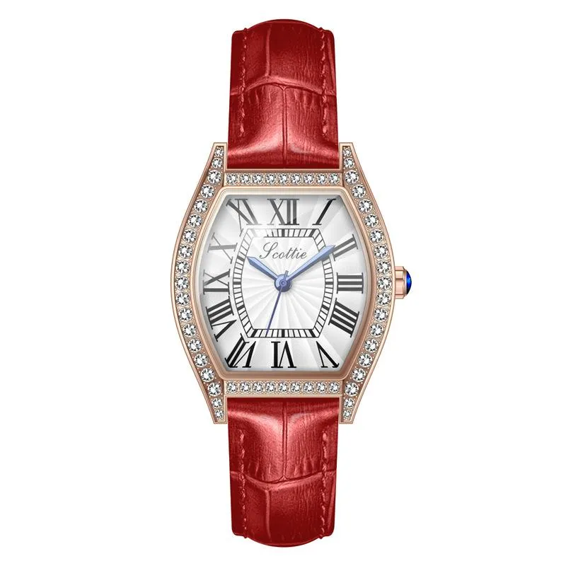 Armbandsur Super Red Diamond Kvinnor Klockor 2021 Topp Märke Läder Vattentät Quartz Klocka för Damlock Hours Present Casual