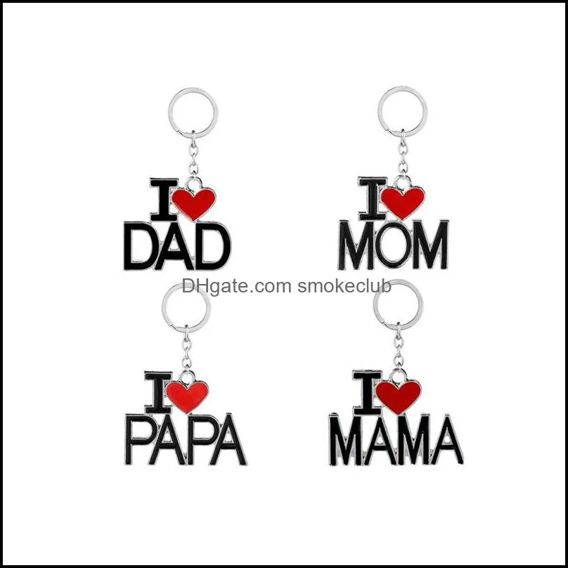 Metal Family Pendant Keychain I Love MAMA/MOM/DAD/PAPA Letter Chains Souvenir Jewelry Key Ring Mother Father `s Day RRD6618