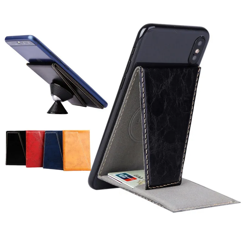 Cell Phone Wallet Card Holder for Back of Phone Flip Leather Adhesive Wallet with Stand for iPhone 15 Pro Max Samsung Smartphones