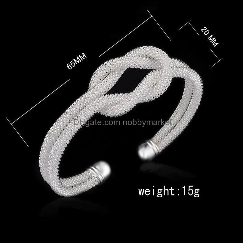 New 925 sterling silver Mesh Cuff bracelets 5 design women`s Double Wire Twisted open Bangle For ladies hypoallergenic Fashion Jewelry