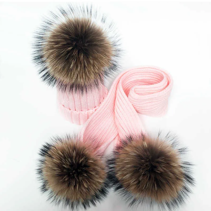 Kvinnor Vinter Scarf 2020 Fur Pompom Scarves Tjock Varm Headband Lady Shawls Wraps Blanket Kvinna Hat Scarf Set Q0828