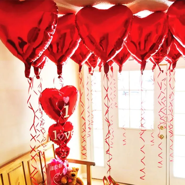 Conjunto de decoración de San Valentín con 50 globos rojos en forma de  corazón para aniversario de bodas, celebración romántica de San Valentín,  Día d