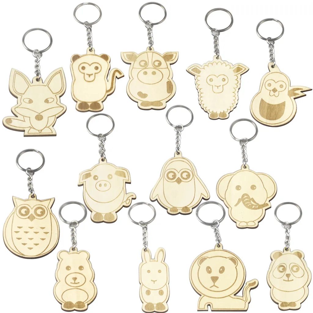 Porte-clés animaux en bois porte-clés porte-clés ours hibou Lion éléphant conception pendentif en bois breloque pour sac Carft mode dessin animé mignon voiture porte-clés chaînes accessoires