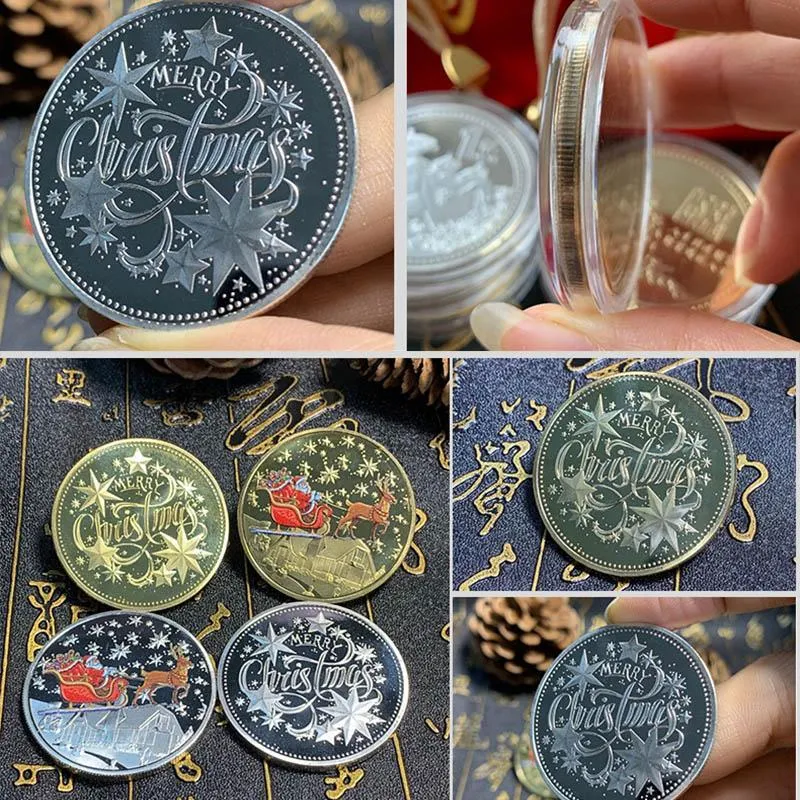 Christmas Commemorative Coins Party Favor Personality Cartoon Santa Claus Medal Collection Crafts Christmas Xmas Gift 40MM