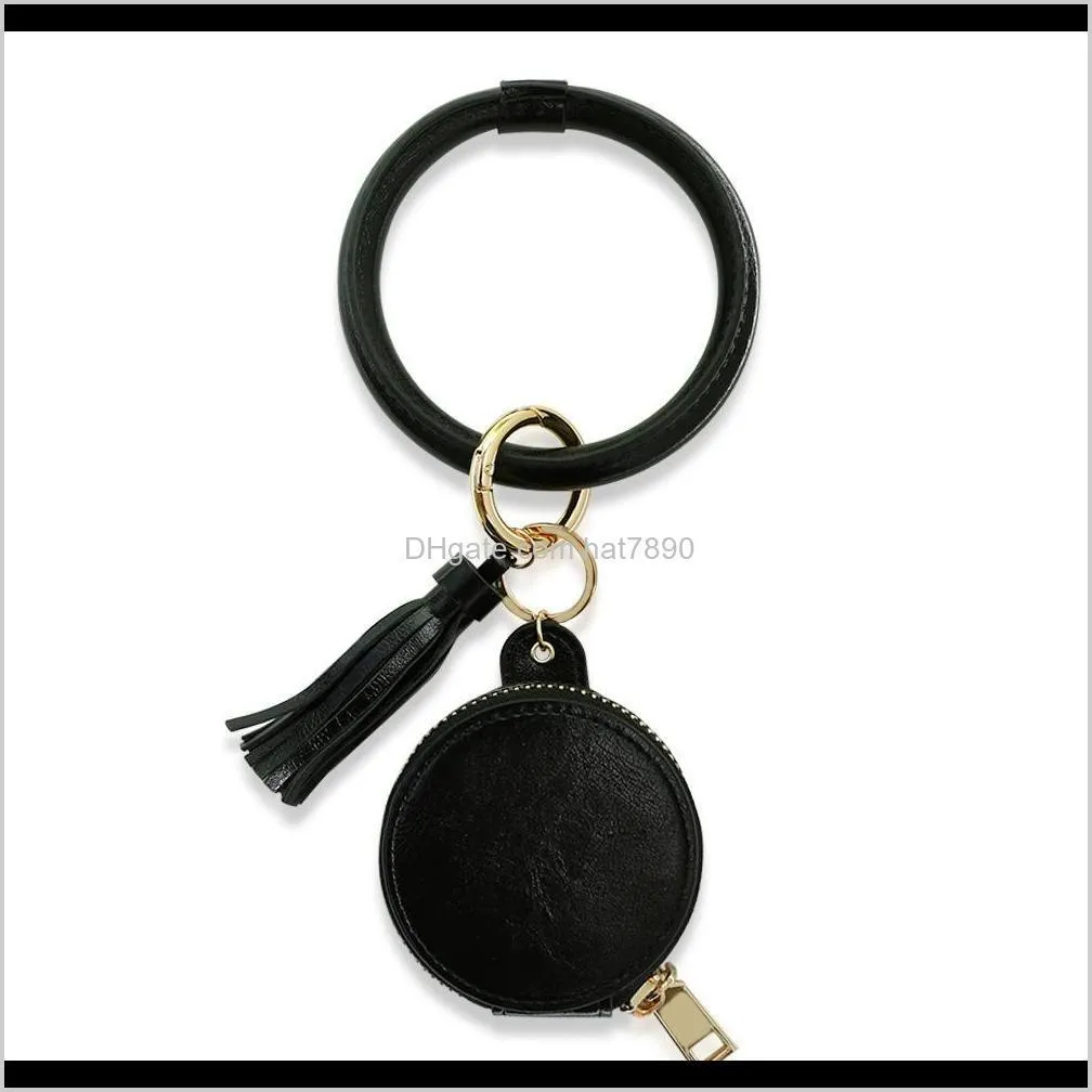 Wireless Bluetooth Key Ring PU Leather Protective Case Cover Keychain Bracelet Tassel Purse Circle Keyring Makeup Mirror Kimter-B336F