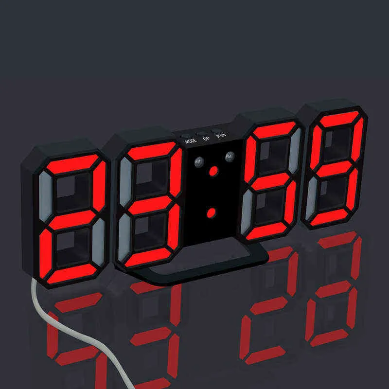 Horloge LED réveil numérique miroir horloge murale tactile heure LED avec affichage de la température et de l'humidité, horloge électronique, veilleuse pour la maison, les chambres, horloges