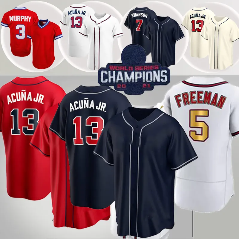 2021 Freddie Freeman Baseball Jerseys 3 Ronald Acuna Jr. 7 Dansby Swanson 127 Austin Riley 1 Ozzie Albies 10 Chipper Jones 12 Soler Custom Men Women Youth Jersey