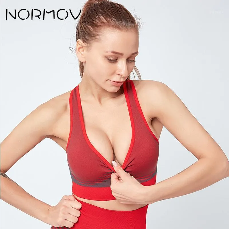 Gymkläder Normov Sexiga Sport Bra High Impact Tops Yoga Kvinnor Hollow Out Stripe Est-Free Fitness Vest Tryck upp 4 Färg