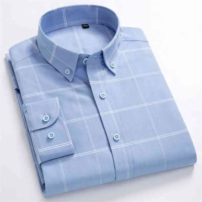Herrenhemd aus 100 % Baumwolle mit langen Ärmeln, großes Karomuster, Umlegekragen, hochwertige Streifen, lässig, Größe S-8XL, 210721