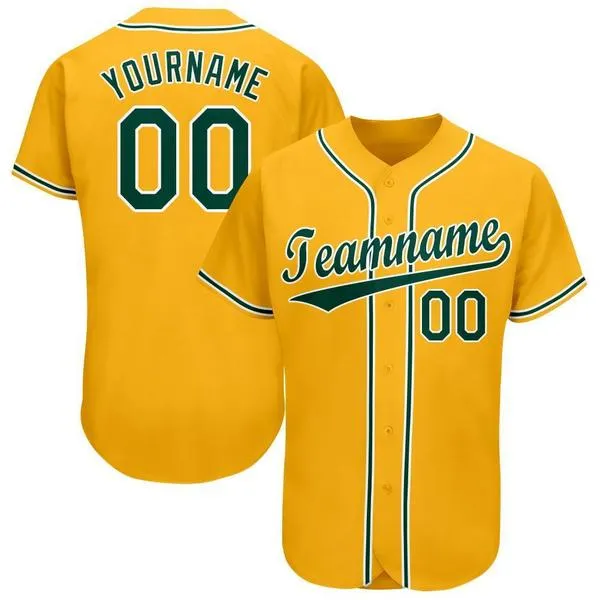 Jersey di baseball verde-bianco oro personalizzato