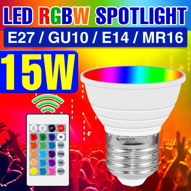 Żarówki LED Żarówka Lampa RGB 15W Spotlight E27 Smart 220 V Lampara E14 Kolorowe GU10 Bombilla MR16 Magic do domu